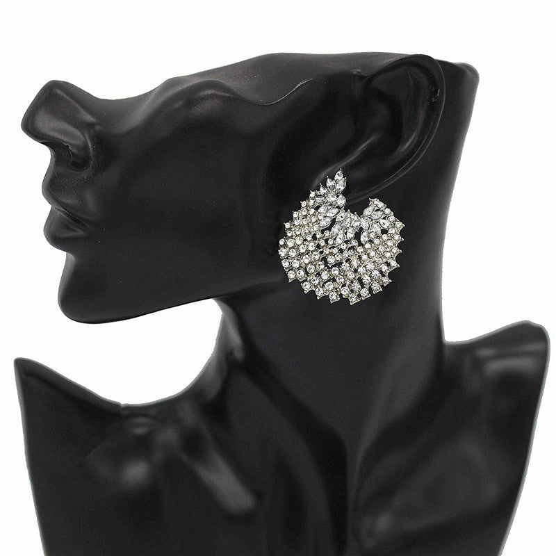 Fashion All-match Full Diamond Geometric Earrings Ring Set Women