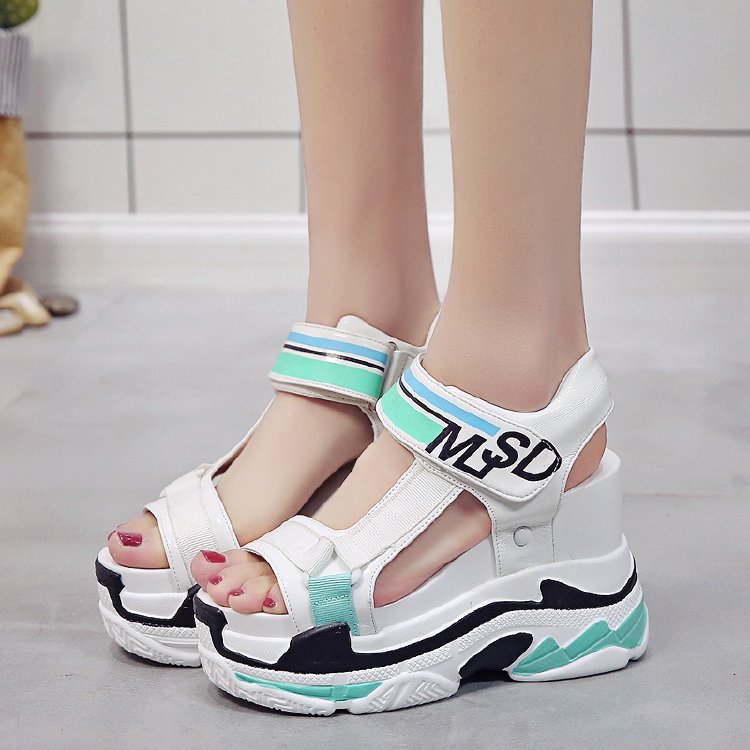 TUINANLE Sandales d'été à talons hauts épais pour femmes, chaussures compensées à plateforme, style patchwork, style décontracté