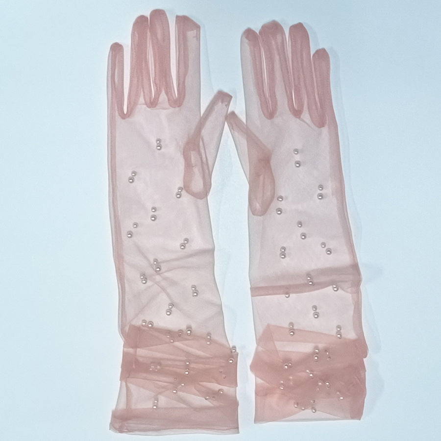 Summer Thin Bridal Pearl Mesh Gloves