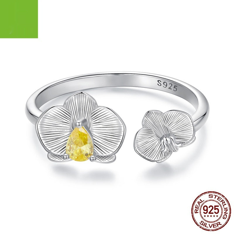 Bague ouverte en argent sterling avec motif phalaenopsis, tendance, exquise et polyvalente