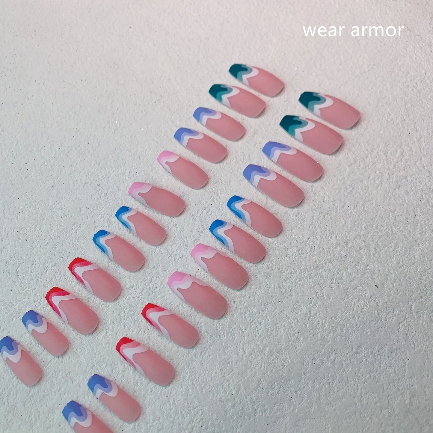 Faux ongles multicolores à motif ondulé extra longs, style ballerine givré