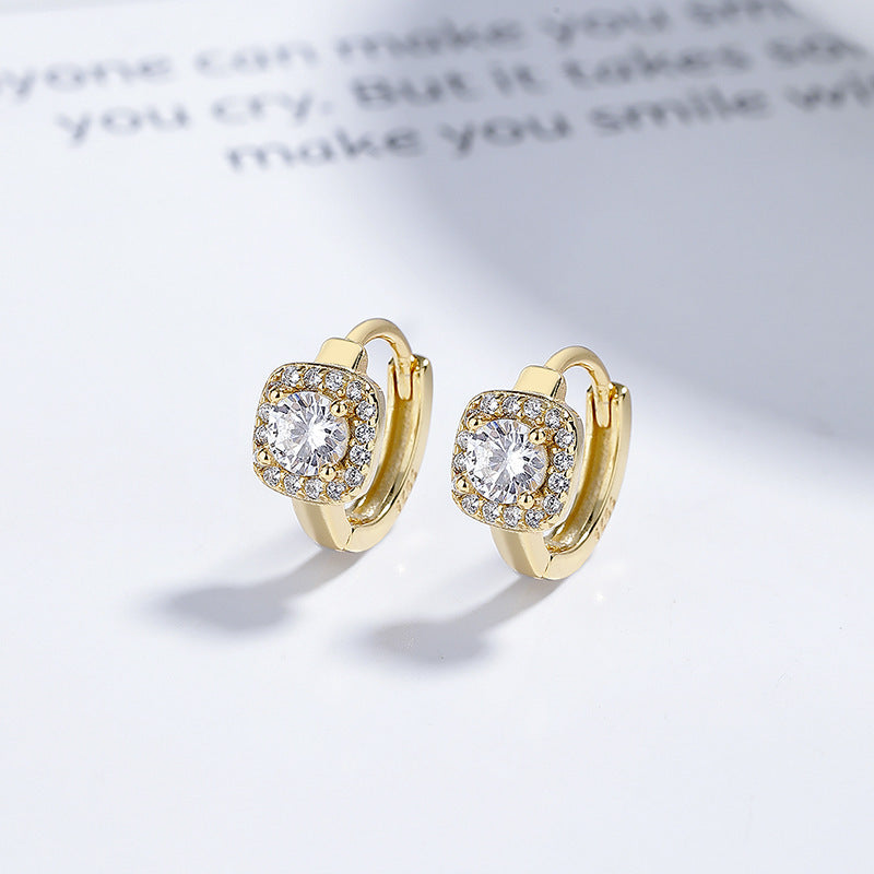 925 Sterling Silver Square Round Full Diamond Earrings Women