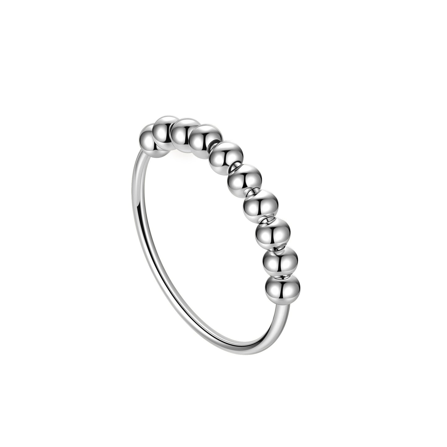 Bague porte-bonheur en argent sterling S925 avec dix perles pour soulager l'anxiété