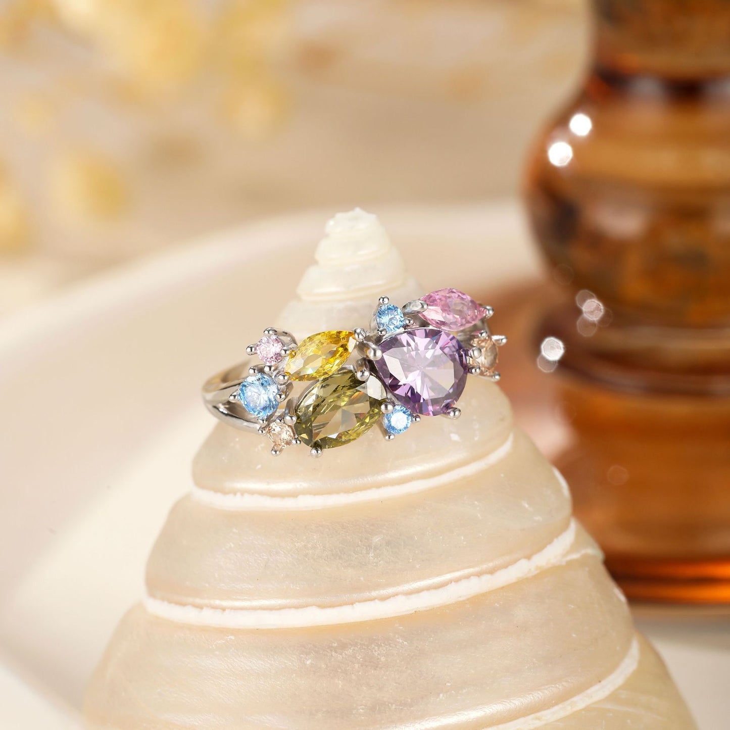 Bague de luxe en argent sterling S25 avec dopamine et zircone coloré