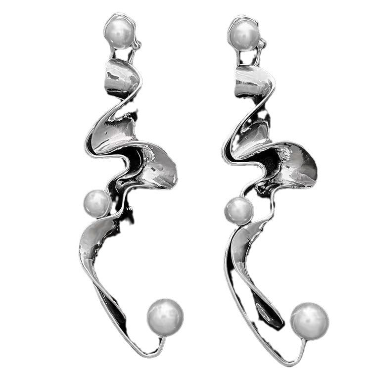 Twisted Irregular Geometric Pearl Earrings Exaggerated