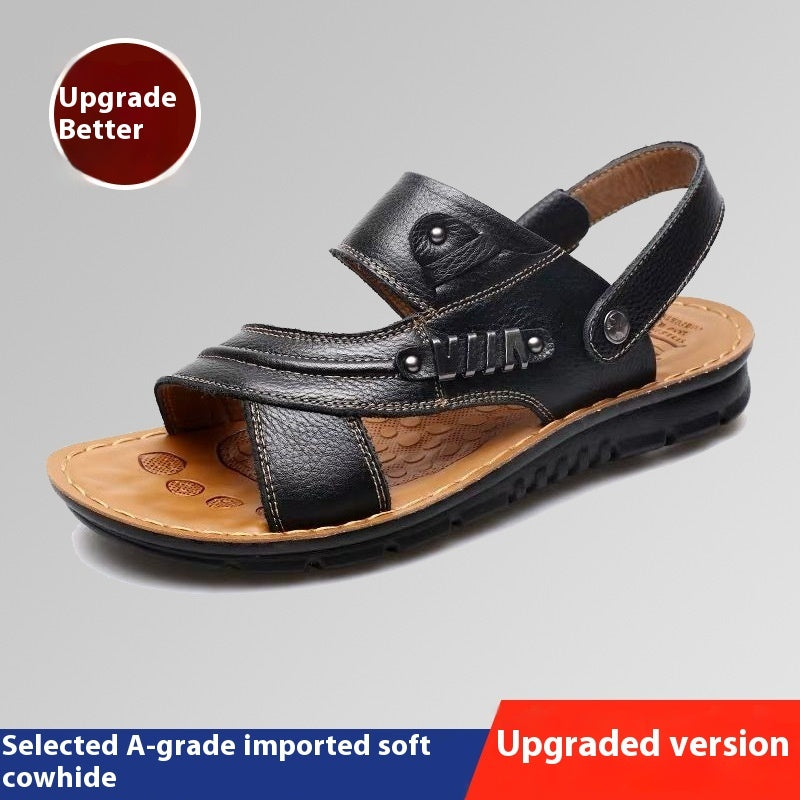Sandales d'été en cuir véritable pour homme, première couche de cuir de vache