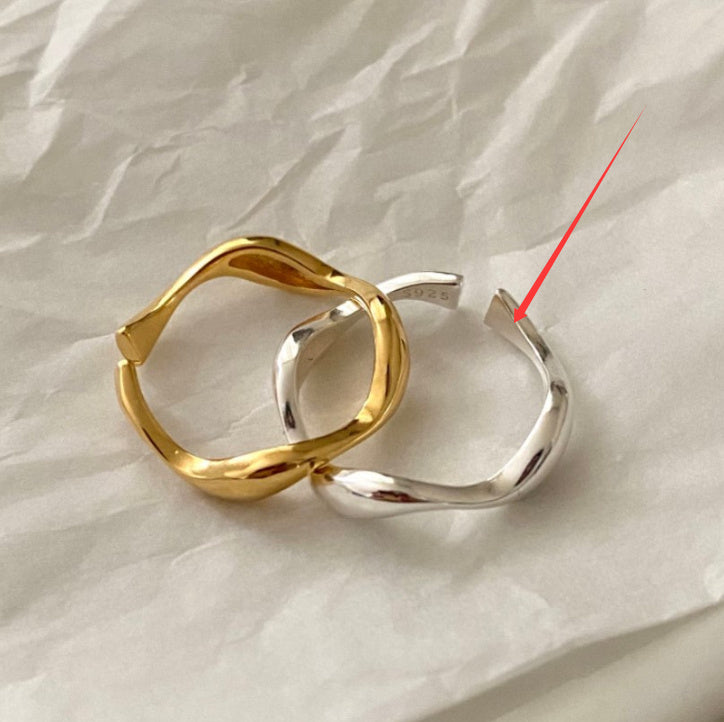 925 Sterling Silver Simple Temperament Wild Natural Curve Ring