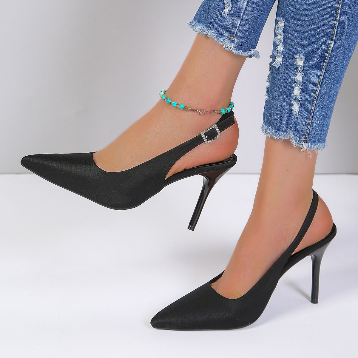 Sandales à bout pointu et boucle, chaussures d'été à talons aiguilles pour femmes