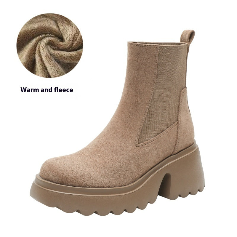 Bottes extensibles en daim à talons hauts de 7 cm, semelle épaisse et légère