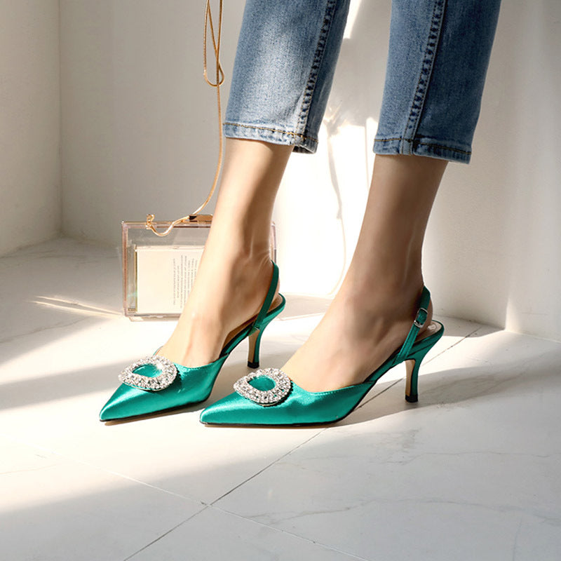 Escarpins élégants à talons hauts et strass pour femmes, chaussures de mariage, sandales de soirée à bride à boucle et cristal