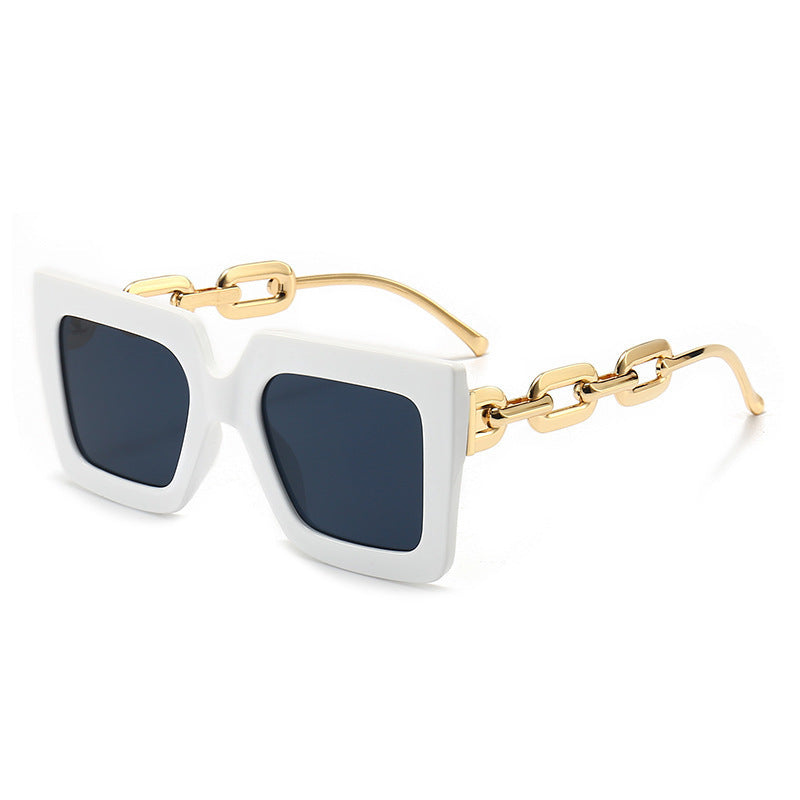 Lunettes de soleil carrées à chaîne, style rétro, personnalisées, tendance, pour femmes