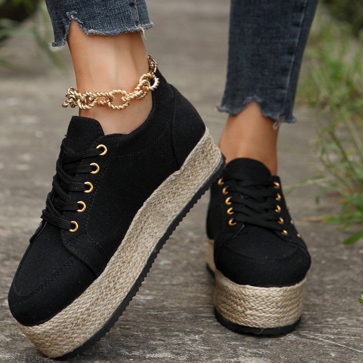 Chaussures à bout rond en tissu et caoutchouc, nouvelles chaussures européennes et américaines à lacets