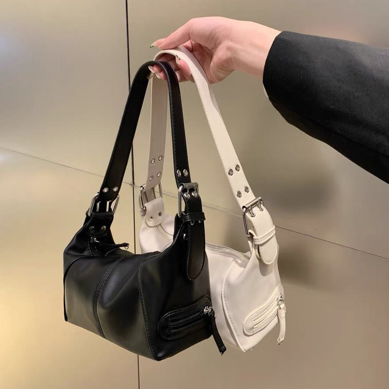 Sac à bandoulière rétro en cuir avec fermeture éclair
