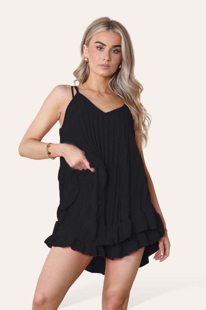Ensemble haut à volants plissé et short à volants assorti
