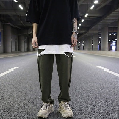 Reverse stitching beam pants pure color pants