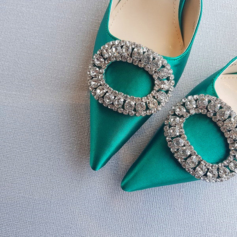 Escarpins élégants à talons hauts et strass pour femmes, chaussures de mariage, sandales de soirée à bride à boucle et cristal