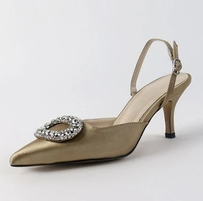 Escarpins élégants à talons hauts et strass pour femmes, chaussures de mariage, sandales de soirée à bride à boucle et cristal