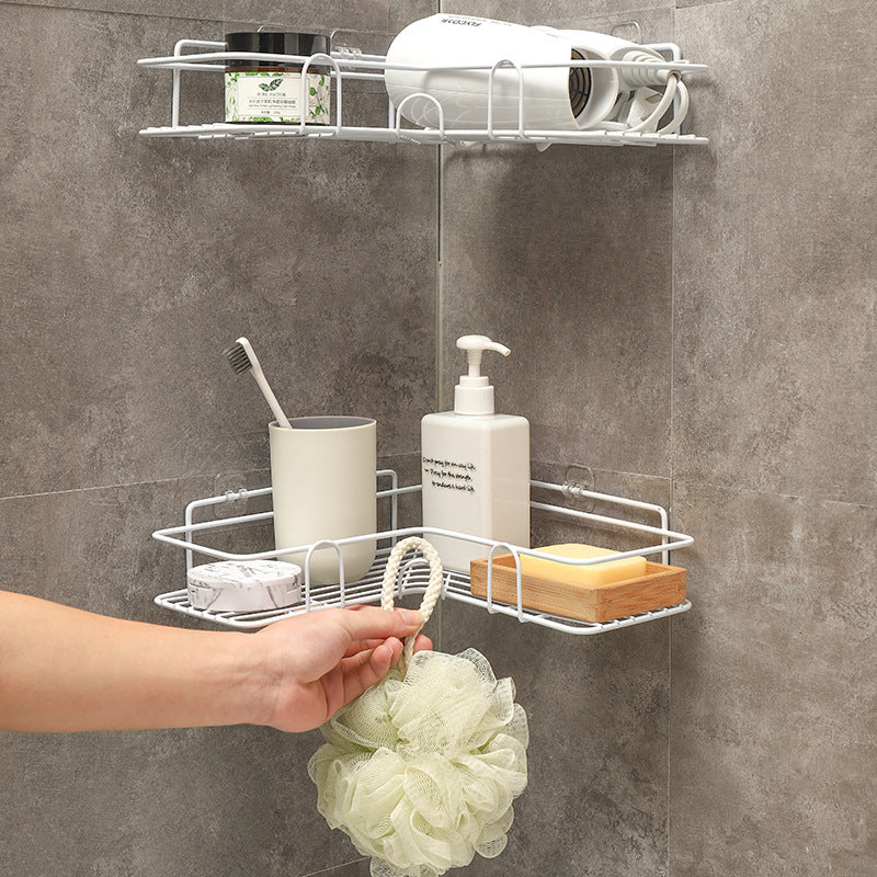 Bathroom corner shower shelf for storage