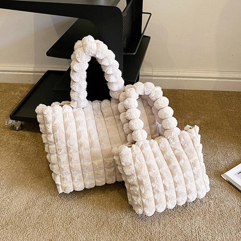 Sacs à main à carreaux, mode hiver, grande capacité, sac de shopping en peluche, style coréen, sacs fourre-tout de luxe personnalisés pour femmes