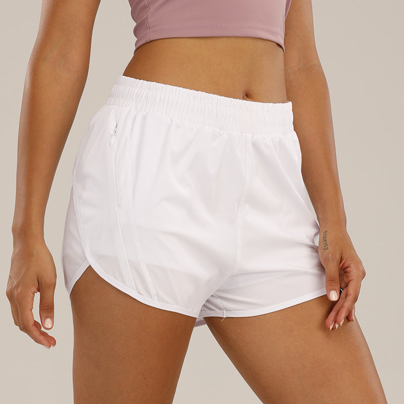 Short de sport d'été avec poches zippées, respirant, ample, anti-exposition, pour course à pied, fitness, vêtements pour femmes