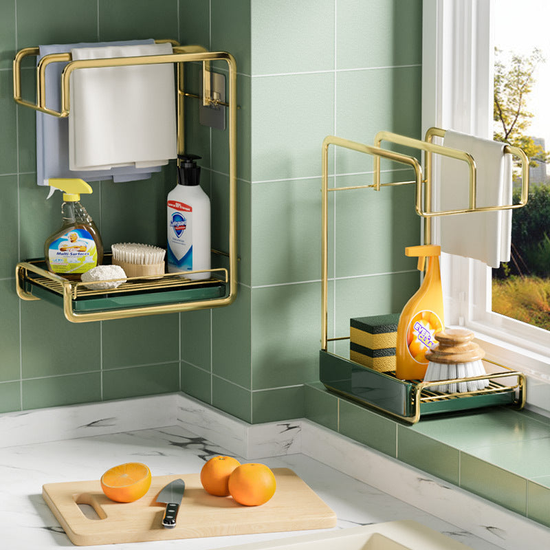 Multifunctional wall-mounted sponge holder and dish drainer rack