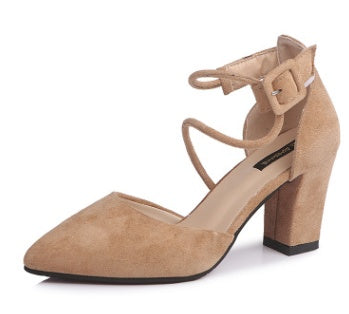 New European crude with suede shallow mouth foot ring Strap Ladies High Heels Sandals