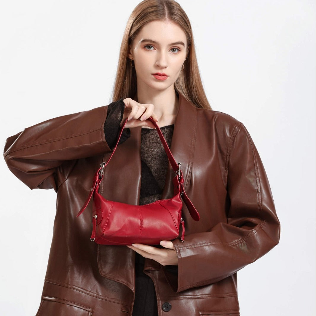 Sac à bandoulière rétro en cuir avec fermeture éclair