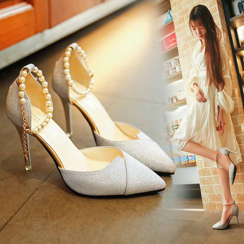 Escarpins pour femmes, chaussures à talons hauts, perles et paillettes 