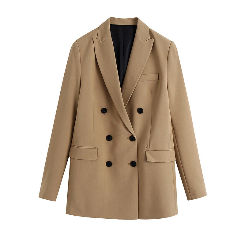 Blazer croisé professionnel pour femme, automne, avec surpiqûres décoratives et pantalon drapé