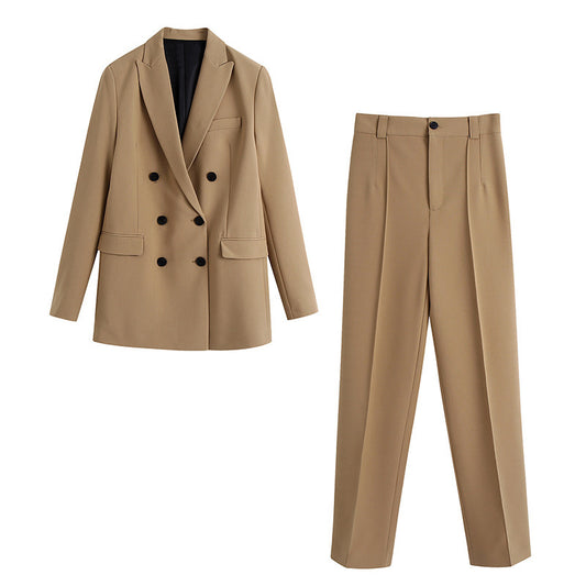 Blazer croisé professionnel pour femme, automne, avec surpiqûres décoratives et pantalon drapé