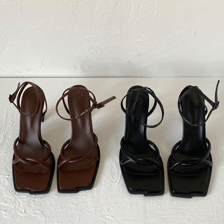 Sandales rétro à talons aiguilles et bout ouvert pour femmes
