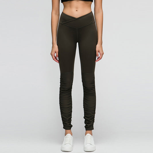 Pantalon de yoga taille haute pour femme, pantalon de fitness amincissant à taille croisée