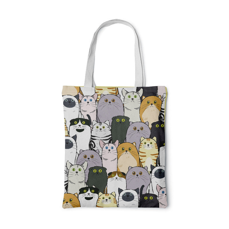 Fashion Women Foldable Canvas Handbag Cute Cartoon Animal Tote Casual Large Capacity Shopping Shoulder Bags Girls Pink Handbag