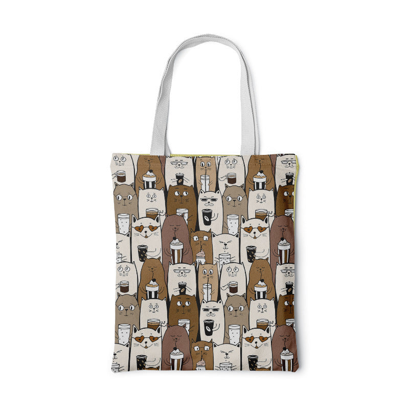 Fashion Women Foldable Canvas Handbag Cute Cartoon Animal Tote Casual Large Capacity Shopping Shoulder Bags Girls Pink Handbag