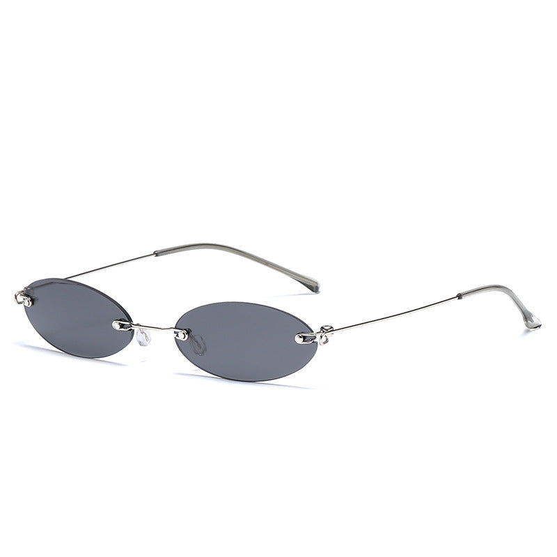 LongKeeper Oval Rimless Sunglasses Women Brand Tiny Retro Purple Black Sun Glasses Men Small Eyewear Oculos Feminino