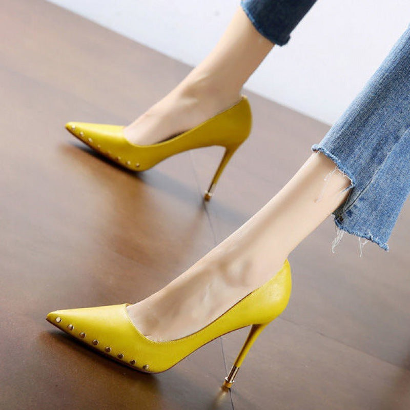 Sexy Pointed  Super High Heels With Rivets