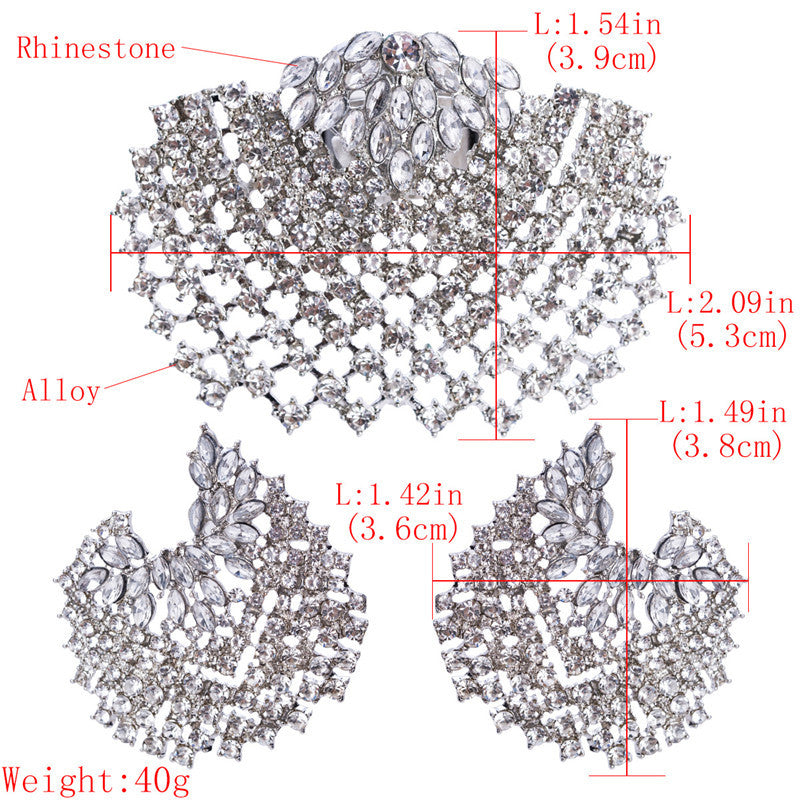 Fashion All-match Full Diamond Geometric Earrings Ring Set Women