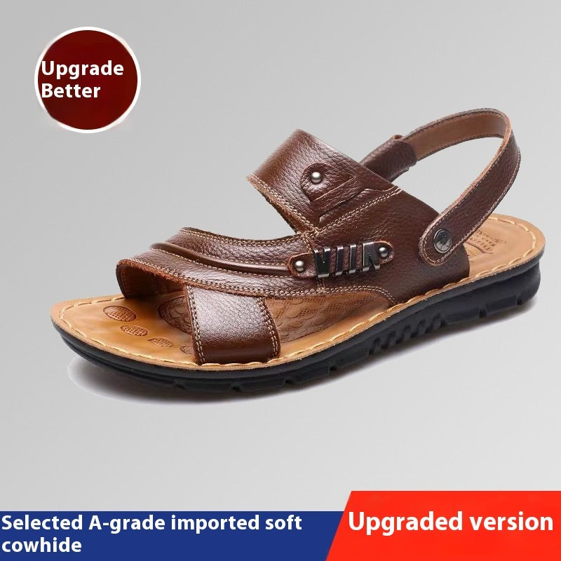 Sandales d'été en cuir véritable pour homme, première couche de cuir de vache