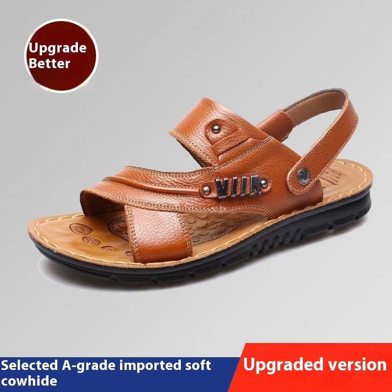 Sandales d'été en cuir véritable pour homme, première couche de cuir de vache