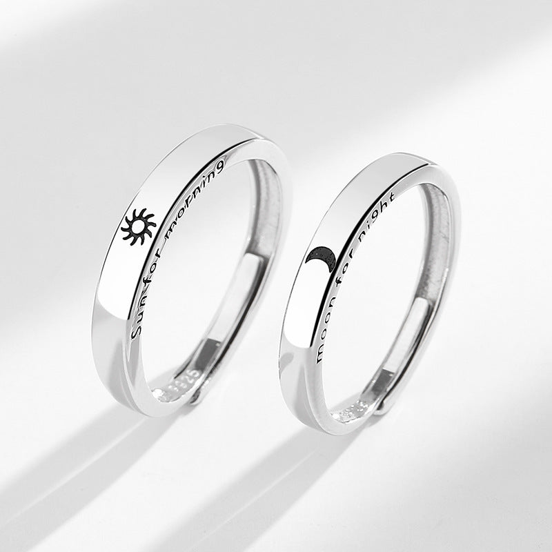 Men's And Women's Sterling Silver Sun Moon Star Couple Rings