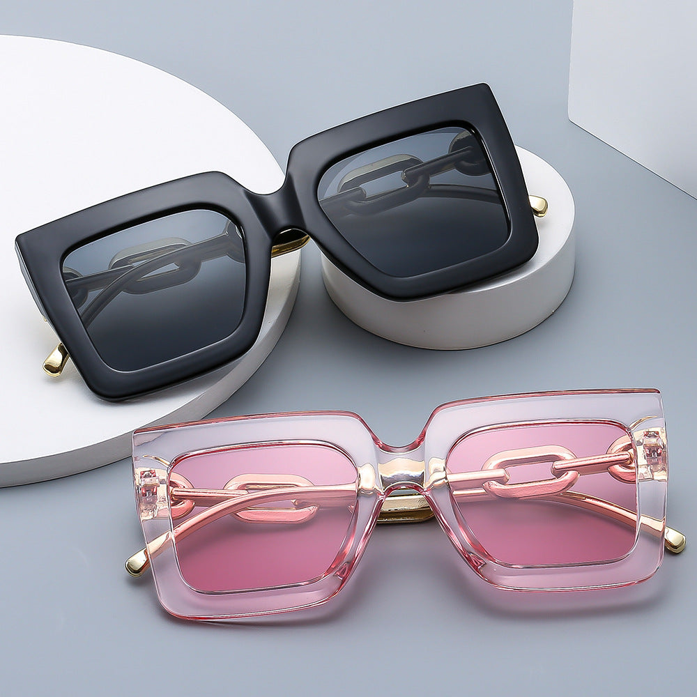 Lunettes de soleil carrées à chaîne, style rétro, personnalisées, tendance, pour femmes