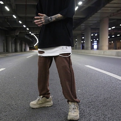 Reverse stitching beam pants pure color pants