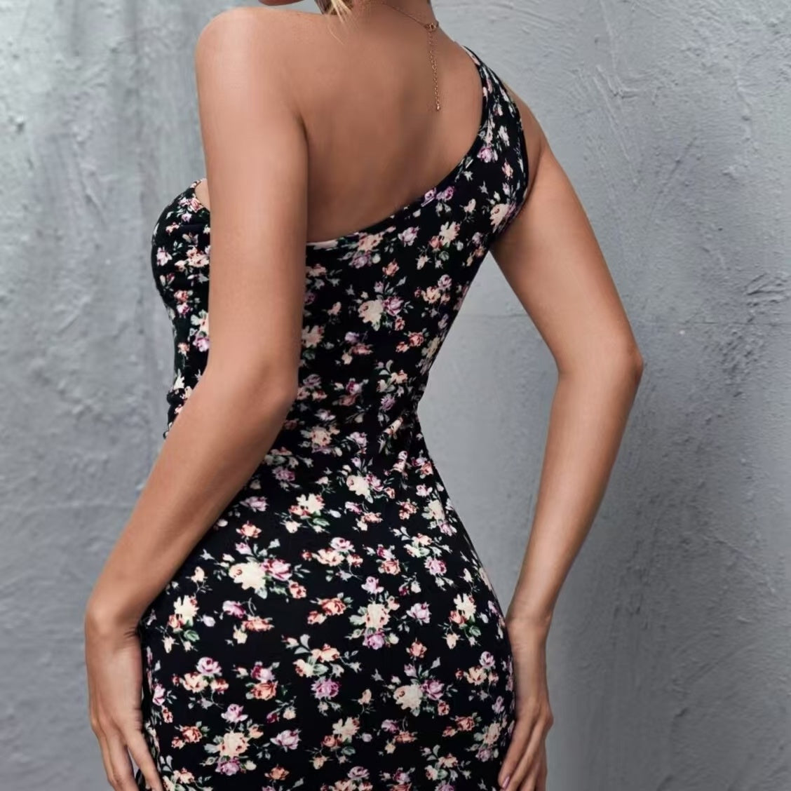Robe fleurie asymétrique à volants et cordon de serrage pour femme 