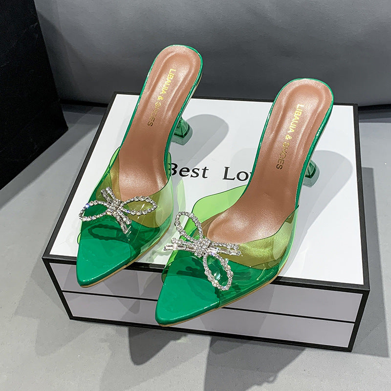 Chaussures de mariage à talons hauts pour femmes, grande taille, avec gros nœud et boucle en strass, sandales à talons hauts rouges en cristal