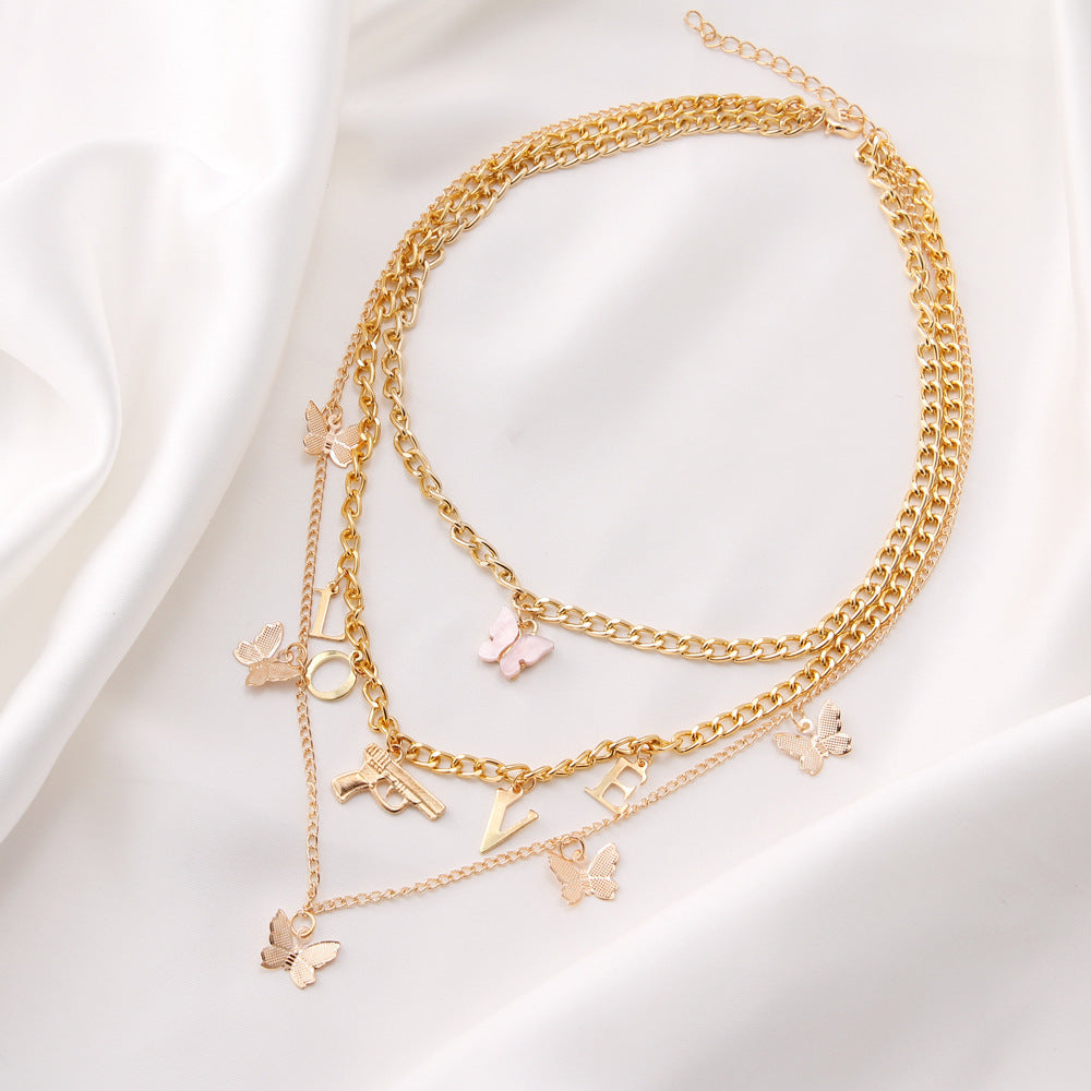 Collier chaîne papillon pour femme, ensemble de colliers à pendentifs multicouches pour femme