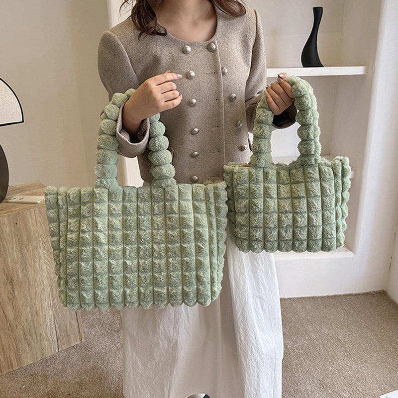 Sacs à main à carreaux, mode hiver, grande capacité, sac de shopping en peluche, style coréen, sacs fourre-tout de luxe personnalisés pour femmes