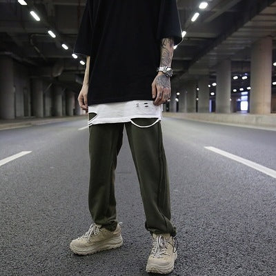Reverse stitching beam pants pure color pants