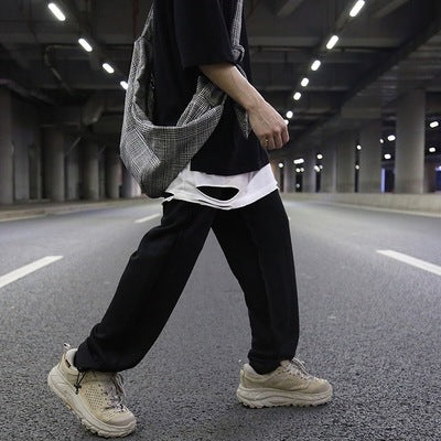 Reverse stitching beam pants pure color pants