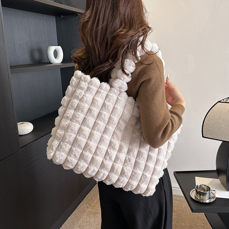 Sacs à main à carreaux, mode hiver, grande capacité, sac de shopping en peluche, style coréen, sacs fourre-tout de luxe personnalisés pour femmes
