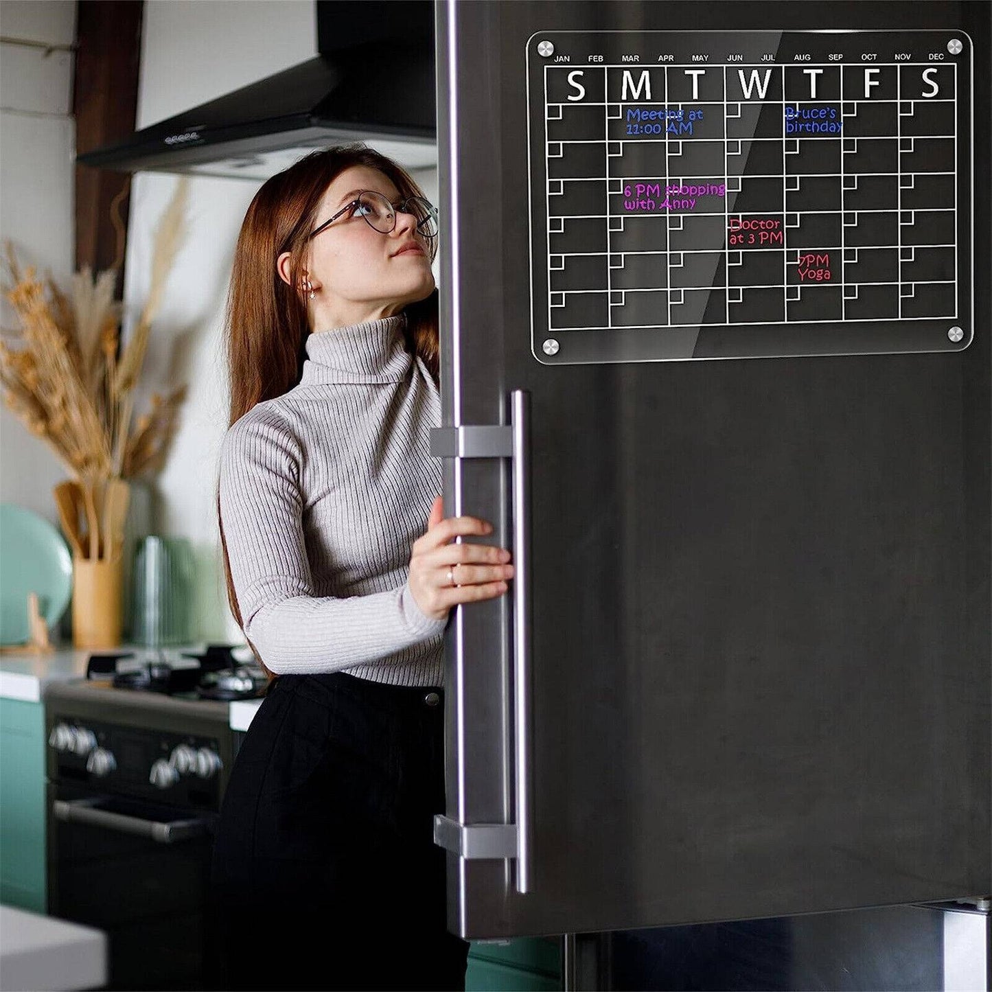 Magnetic Acrylic Fridge Calendar, 2pcs, Monthly Planner & Blank Planner Board